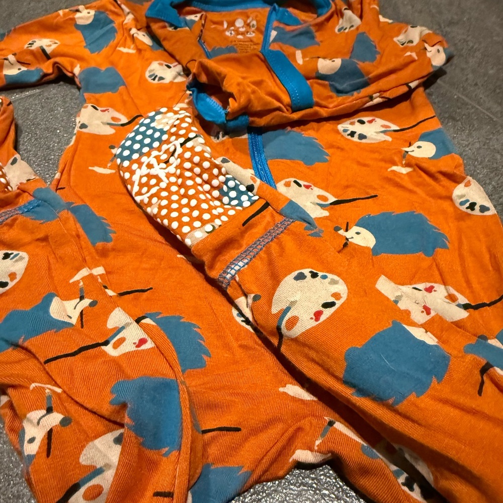 Kickee Pants Footies With Zipper Orange Hedgehog Art Print